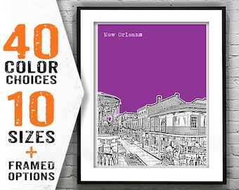 New Orleans Poster Art Skyline Nola Bourbon Street French Quarter Louisiana Print Item T1787