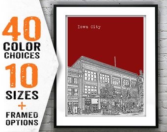 Iowa City Downtown Poster Art Print Iowa IA Item T1618