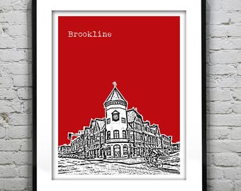 Brookline Skyline Poster Art Print Bunker Hill Monument Boston Massachusetts MA Item T1168