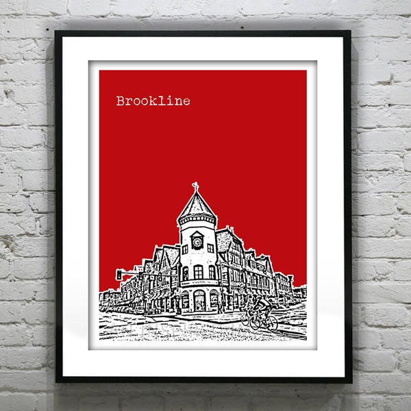 Brookline Skyline Poster Art Print Bunker Hill Monument Boston Massachusetts MA Item T1168