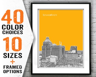 Greensboro North Carolina Skyline Poster Art Print Item T1778