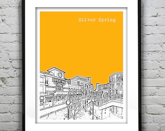 Silver Spring Maryland Skyline Poster Art Print MD Version 1