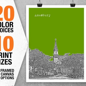 Amesbury Skyline Poster Art Print Massachusetts MA Item T5306