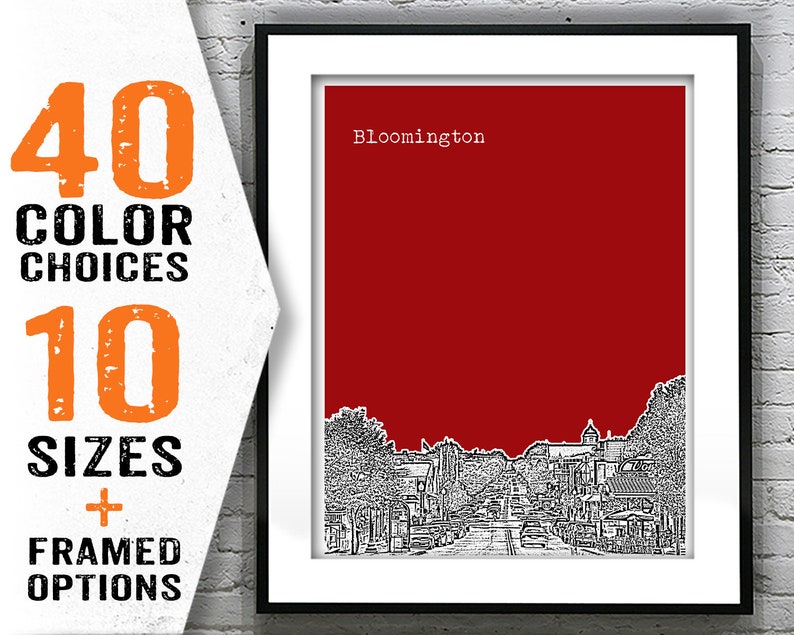 Bloomington Indiana Poster Art Skyline Print Item T1900 image 1