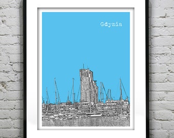 Gdynia Poland Skyline Poster Art Print  Boats Port