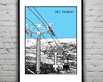 Ski Skiing Vermont VT Art Print Poster Killington Stowe Sugarbush Mad River Glen Okemo Jay Peak Item T1259