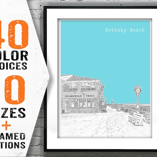 Bethany Beach Map Bethany Beach Art Bethany Beach Print Etsy