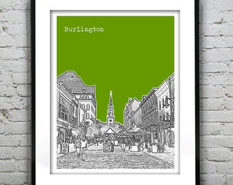 Burlington Vermont VT City Skyline Poster Print Art Church Street Item T5121