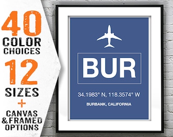 BUR Hollywood Burbank Airport Aviation Poster Art Print California Item T2836