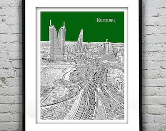 Manama Bahrain Poster Art Print Skyline