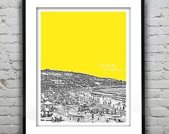 Orange County California Poster Art Skyline Print Laguna Beach CA