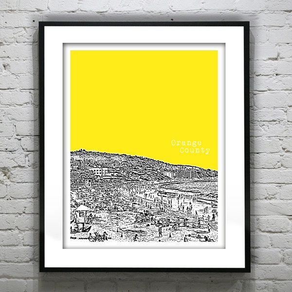 Orange County California Poster Art Skyline Print Laguna Beach CA