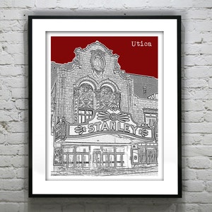 Utica New York Skyline Art Print Poster NY Stanley Theatre Item T1133
