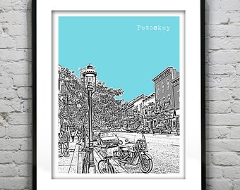 Petoskey Michigan Skyline Poster City Art Print  MI Item T2653