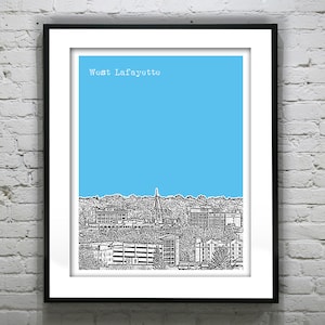 West Lafayette Poster Art Skyline Print  Indiana IN Item T4252