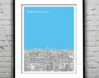 West Lafayette Poster Art Skyline Print  Indiana IN Item T4252