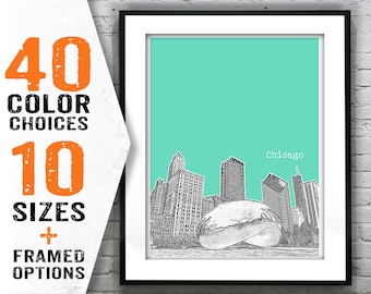 Chicago Illinois Poster Print City Skyline Art The Bean  IL Item T1582