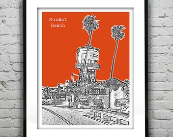 Sunset Beach California Skyline Art Print Poster CA Item T1097