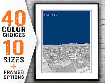 Red Bank New Jersey Skyline Poster Print Art New Jersey NJ Item T1395