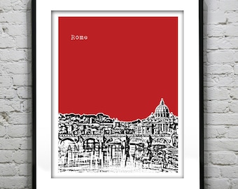 Rome Poster Rome from the Tiber River Italy Art Print Skyline- Version 2