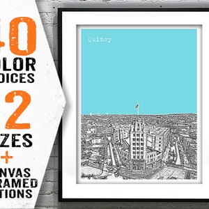 Quincy Massachusetts Skyline Poster Art Print Artwork Travel Decor Gift MA Version 2
