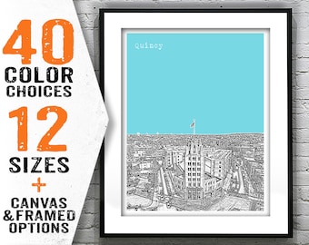 Quincy Massachusetts Skyline Poster Art Print Artwork Travel Decor Gift MA Version 2