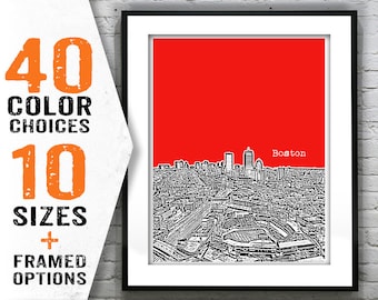 Boston Fenway MA City Skyline Poster Art Print Massachusetts Red Sox Item T1442