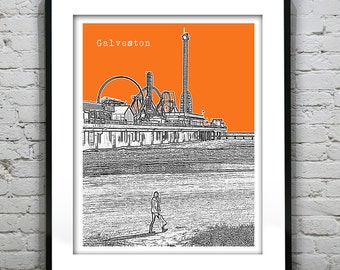 Galveston Skyline Poster Art Print Texas TX T5105