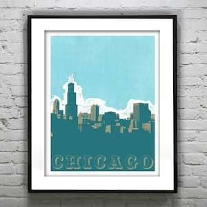 Chicago Skyline Poster Chicago City Print Grunge John Hancock Building Art Illinois Item T1567