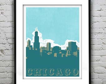 Chicago Skyline Poster Chicago City Print Grunge John Hancock Building Art Illinois Item T1567