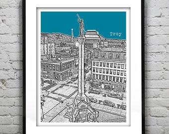 Troy New York Poster Print Art Skyline NY Downtown   Item T1149
