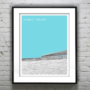 Topsail Island Poster North Carolina Art Print Skyline NC Version 2