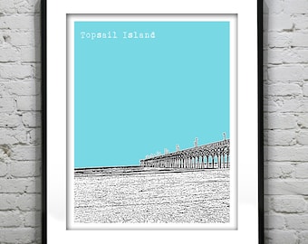 Topsail Island Poster North Carolina Art Print Skyline NC Version 2