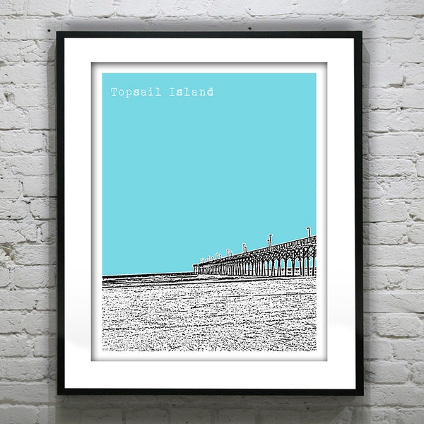 Topsail Island Poster North Carolina Art Print Skyline NC Version 2