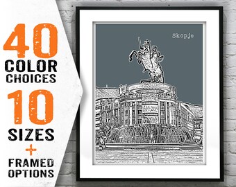 Skopje Macedonia Poster Art Print Skyline Item T1640