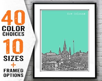 New Orleans Skyline Poster Art Print French Quarter Jackson Square Louisiana  LA Item T1791