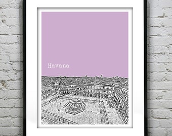 Havana Cuba Poster Art Skyline Print Old Square Item T4189