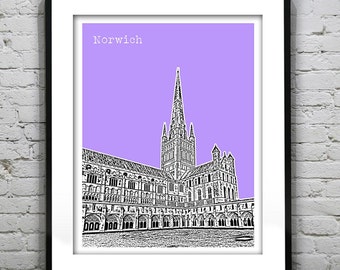 Norwich England Poster Art Print Skyline Poster Norwich Cathedral UK