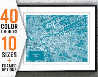 Dayton Ohio Blueprint Map Poster Art Print Item T4366
