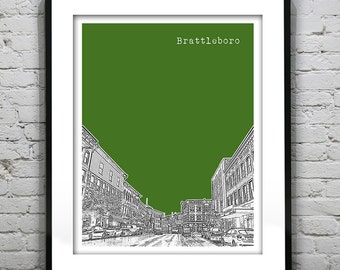 Brattleboro Vermont Skyline Poster Art Print VT