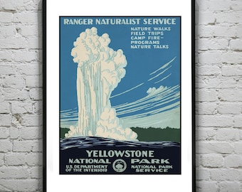 1920's Vintage Yellowstone National Park Travel Art Print Poster Wyoming