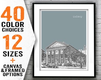 Quincy Massachusetts Skyline Poster Art Print Artwork Travel Decor Gift MA Version 1