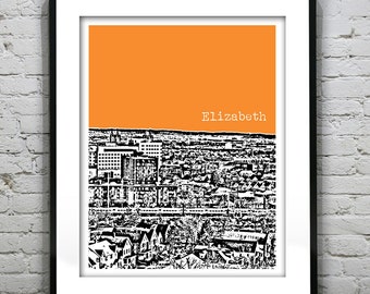 Elizabeth New Jersey Poster Print Art  NJ Skyline Item T3033