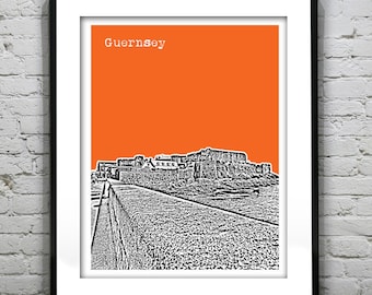 Guernsey Poster Art Print Skyline Castle Cornet St. Peter Port