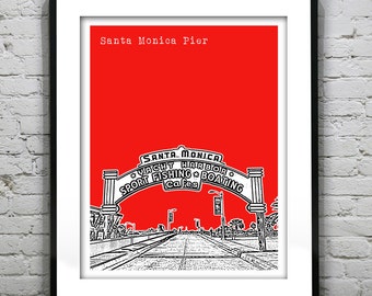 Santa Monica Pier California Poster Art Skyline Print Item T4906