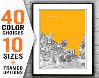 Ocean City Skyline Print Maryland MD Boardwalk Item T1517