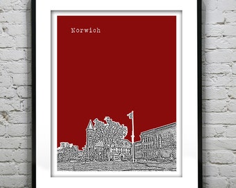 Norwich Connecticut Poster Print Art Skyline CT Version 4