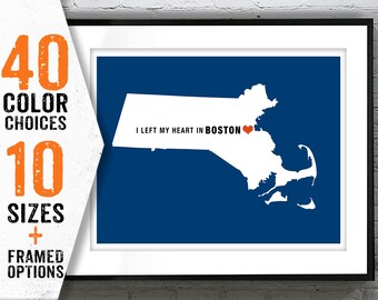 Boston Skyline Poster Art Heart Boston Print Boston Artwork Travel Decor Gift Massachusetts  Item T1373
