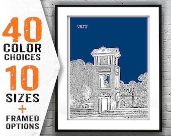 Cary North Carolina Skyline Art Print Poster NC Item T2105