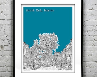 South End Boston Skyline Poster Art Print Massachusetts MA Version 59